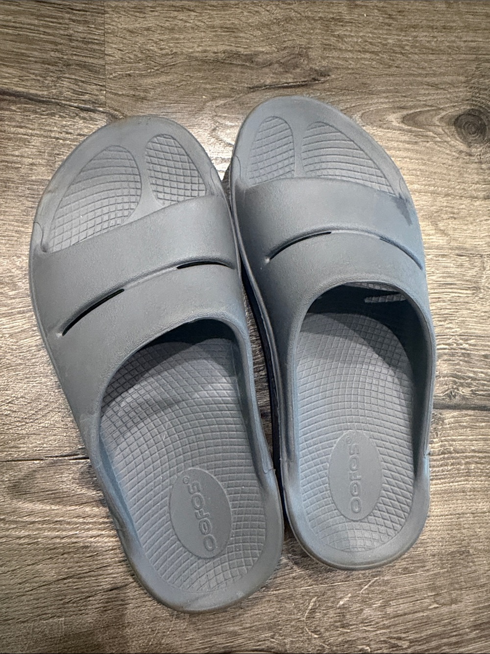 OOFOS Gray Recovery Slide Sandals - Slip-On Comfort